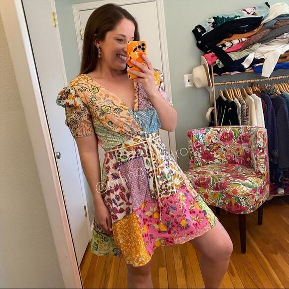NWT SALONI Lea Cotton V Neck Button Patchwork Fruit Colorful Mini Dress 8 - Picture 2 of 16
